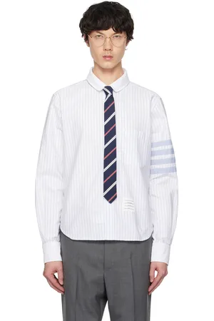 Thom Browne White & Blue Oxford 4-Bar Shadow Pinstripe Shirt