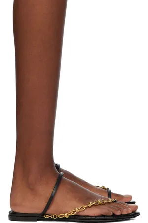 Bottega Veneta Black Leaf Flat Sandals