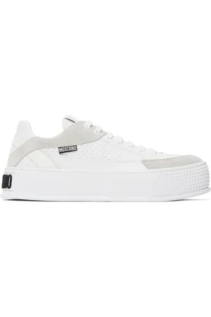 Moschino White & Gray Bumps & Stripes Sneakers