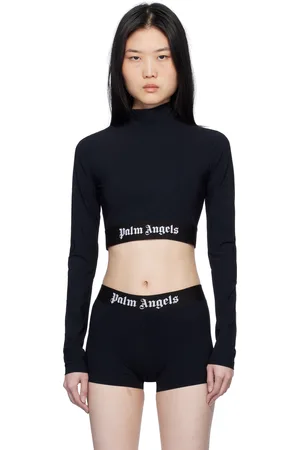 Palm Angels Black Mockneck Logo Sport Top