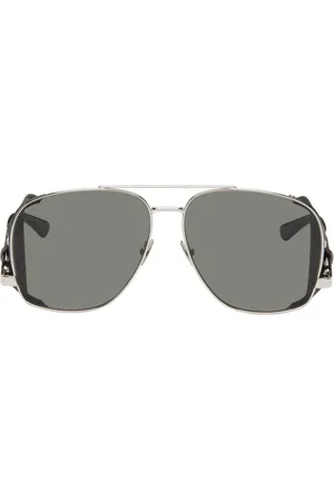 Saint Laurent Silver & Black SL 653 LEON Leather Spoiler Sunglasses