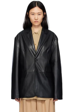 The Frankie Shop Black Olympia Faux-Leather Blazer