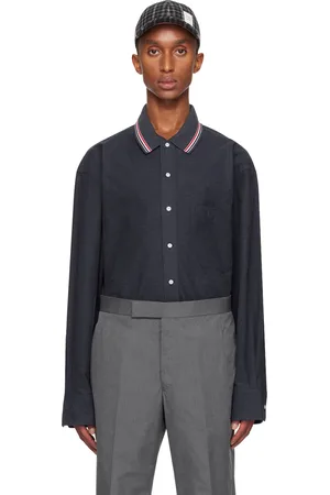 Thom Browne Navy Stripe Cotton Flannel Oversized Shirt