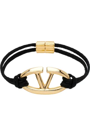 VALENTINO GARAVANI Black & Gold VLogo Signature Bracelet