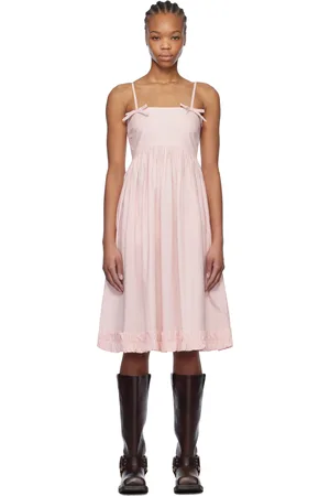 Ganni Pink Cotton Poplin Strap Midi Dress