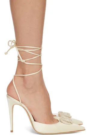 MAGDA BUTRYM Off-White Pointed-Toe Satin Wrap Heels
