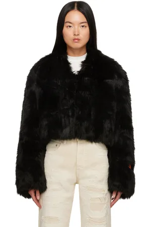 Heron Preston Black Hook-Eye Faux-Fur Jacket