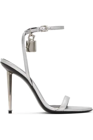 Tom Ford Silver Padlock Pointy Naked Heeled Sandals