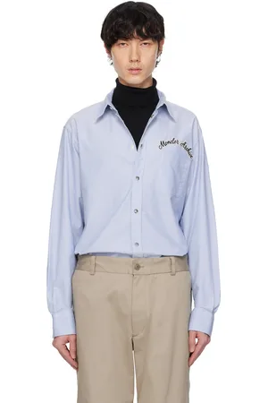 Moncler Blue Embroidered Logo Oxford Cotton Shirt