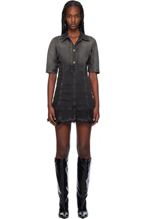 Ganni Black Faded Denim Minidress