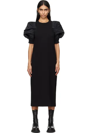 SACAI Black Nylon Twill & Cotton Jersey Maxi Dress