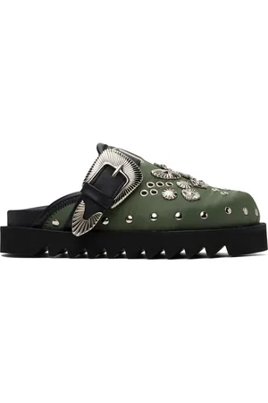 TOGA PULLA SSENSE Exclusive Green & Black Eyelet Metal Sabot Loafers