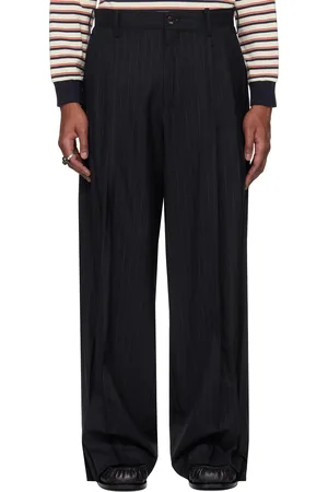 KHOKI Navy Pinstripe-Pattern Trousers