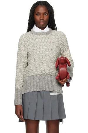 Thom Browne Gray Tuck Stitch 4-Bar Stripe Sweater