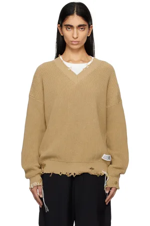 Maison Margiela Beige Eaten Knit V-Neck Sweater