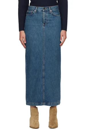 WARDROBE.NYC Indigo Column Denim Maxi Skirt