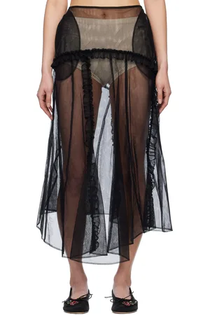 Simone Rocha Black Sheer Ruffle Frill Multi Seam Midi Skirt