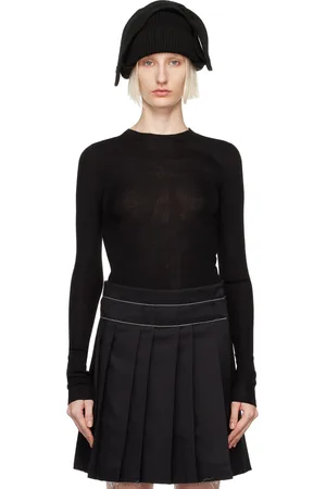 OPEN YY Black Ribbon Rib Knit Long Sleeve T-shirt