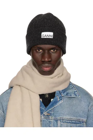 Ganni Gray Fitted Wool Rib Knit Beanie