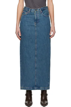 WARDROBE.NYC Blue Column Denim Midi Skirt