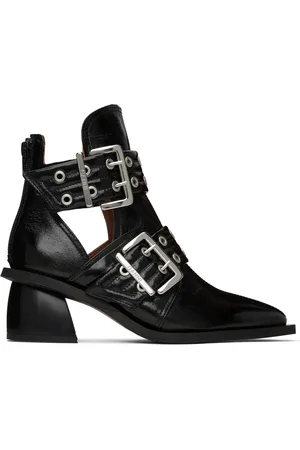 Ganni Black Chunky Buckle Open Cut Boots
