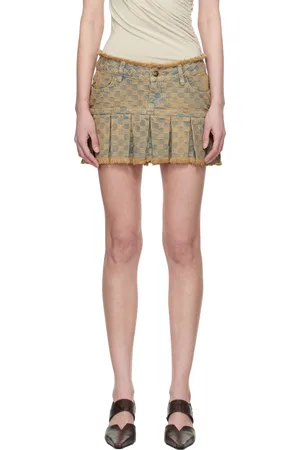 MISBHV SSENSE Exclusive Blue Monogram Denim Pleated Miniskirt