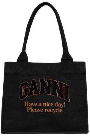 Ganni Black Large Easy Denim Shopper Tote