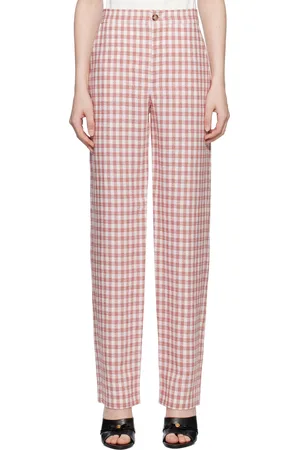 Moschino Red Viscose-Linen Check Trousers
