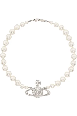 Vivienne Westwood White & Silver One Row Pearl Bas Relief Choker