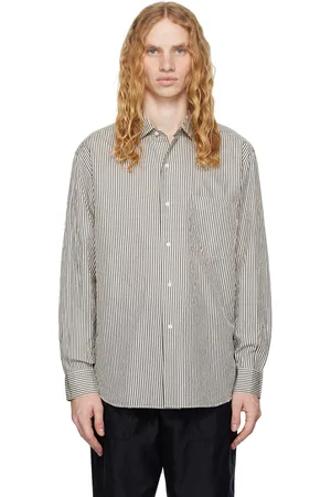 Kaptain Sunshine White & Black Semi Spread Collar Shirt