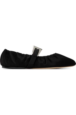 PARIS TEXAS Black Sveva Plisse Buckle Ballerina Flats