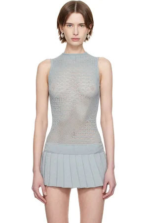 Isa Boulder Blue Rib-Knit Halter Bodysuit