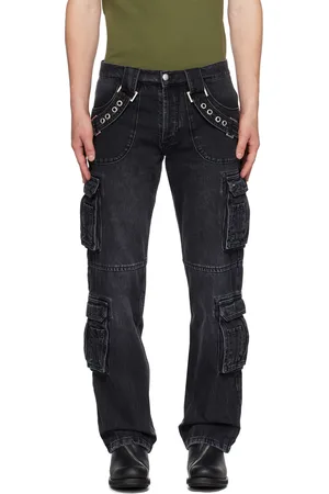 MISBHV Black Faded Denim Cargo Pants