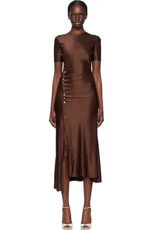 Paco rabanne Brown Draped Midi Dress