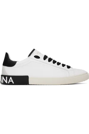 Dolce & Gabbana White & Black Calfskin Portofino Vintage Sneakers