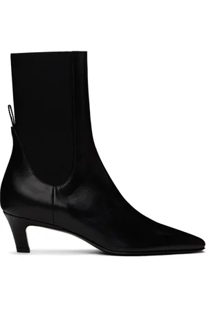 Totême Black Leather Mid-Heel Boots