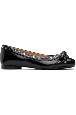 Ganni Black Eyelet Bow Ballerina Flats