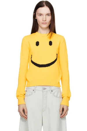 Moschino Yellow Cotton Blend Pullover Smiley Sweater