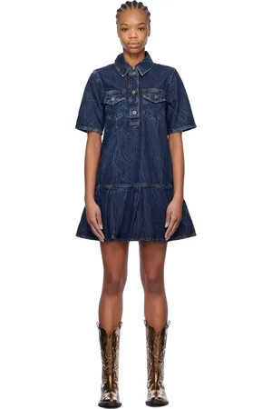 Ganni Blue Crinkled Future Denim Minidress