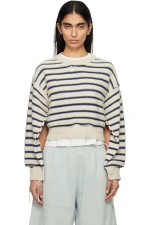 Maison Margiela Off-White & Navy Striped Knit Sweater