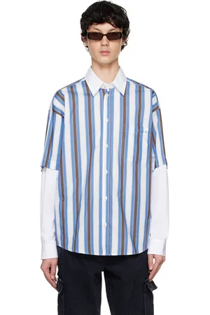 Le PÈRE Blue & White Detached Sleeve Button Down Shirt