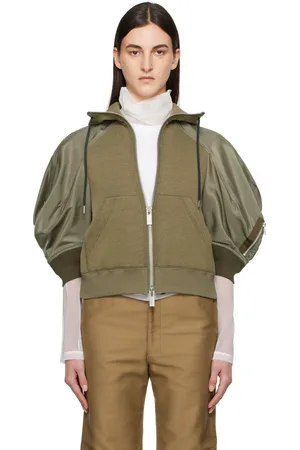 SACAI Khaki Sponge Sweat x Nylon Twill Hoodie