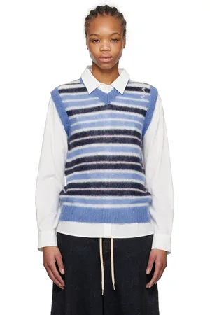 Marni Blue Brushed Mohair Stripe Vest