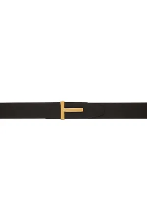 Tom Ford Black Soft Grain Leather Ridge T Reversible Belt