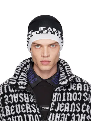 VERSACE Black Cut Logo Beanie