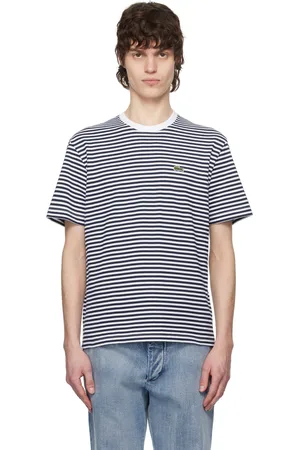 Lacoste White & Navy Striped Heavy Cotton T-shirt