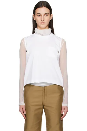 SACAI White Nylon Twill Mix Cotton Jersey Tank Top
