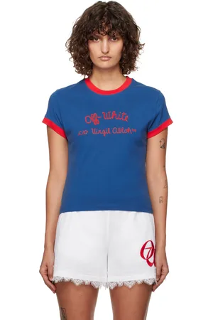 OFF-WHITE Blue Embr Script Type Fitted T-shirt