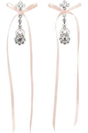 Simone Rocha Silver & Pink Victorian Bow Ribbon Drip Earrings