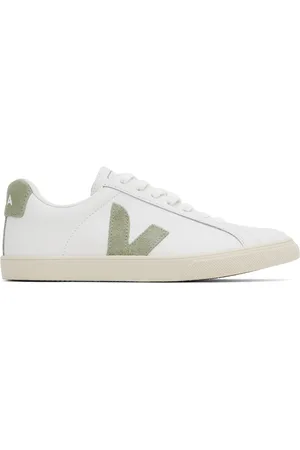 Veja White & Green Esplar Leather Sneakers